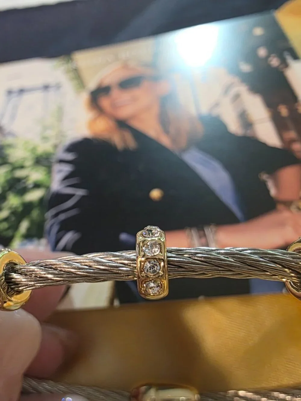 Frieda Rothman-2 tone wire and yellow gold cubic zirconia bracelet